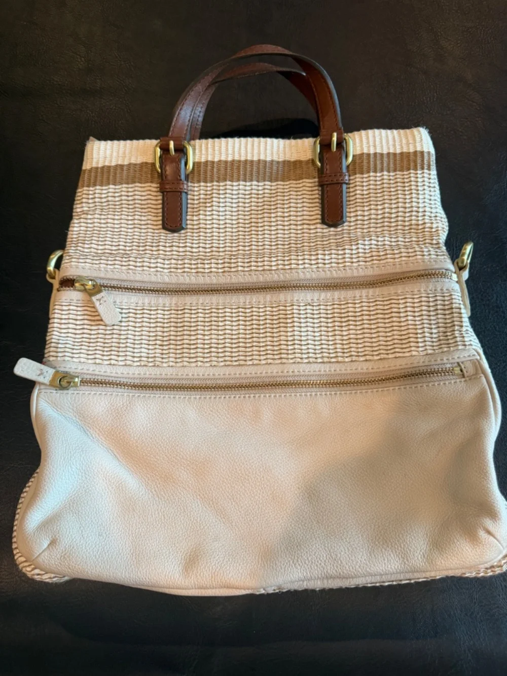 Fossil Explorer Fold Over Tote Purse with Strap Canvas Bag